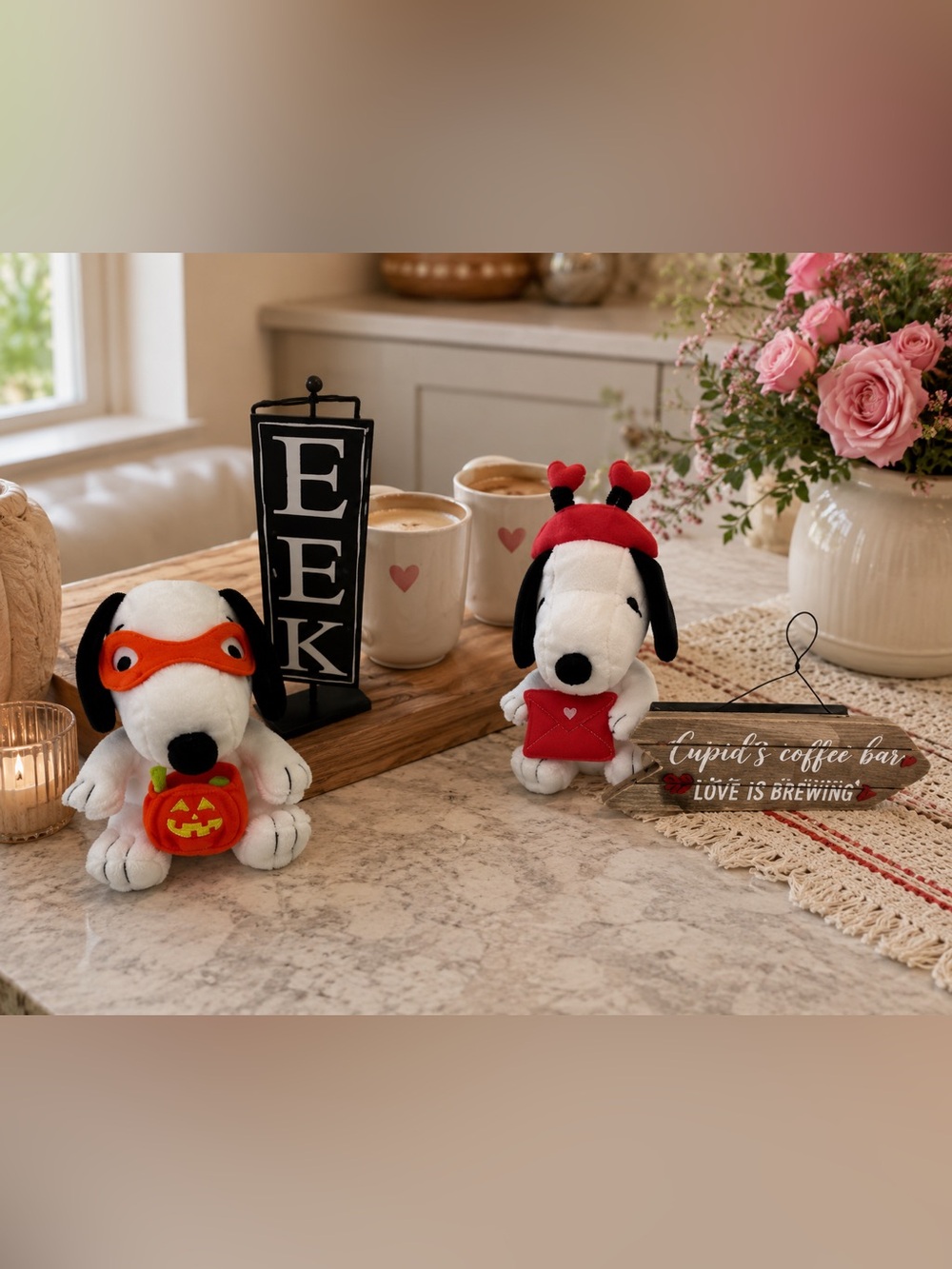 Peanuts Snoopy Halloween & Valentine Plush Decor Bundle